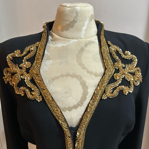 Victor Costa Vintage Black Gold Sequins Seed Beaded Luxurious Designer Jacket 8 - Picture 8 of 17